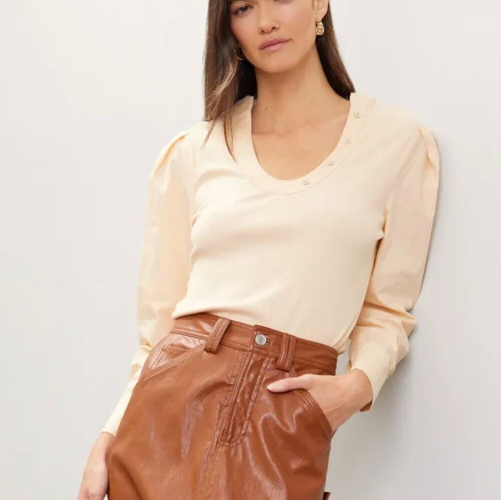 Area Stars Cream Cottage Top MEDIUM Ribbed CottonWestern Designer Weekend $125